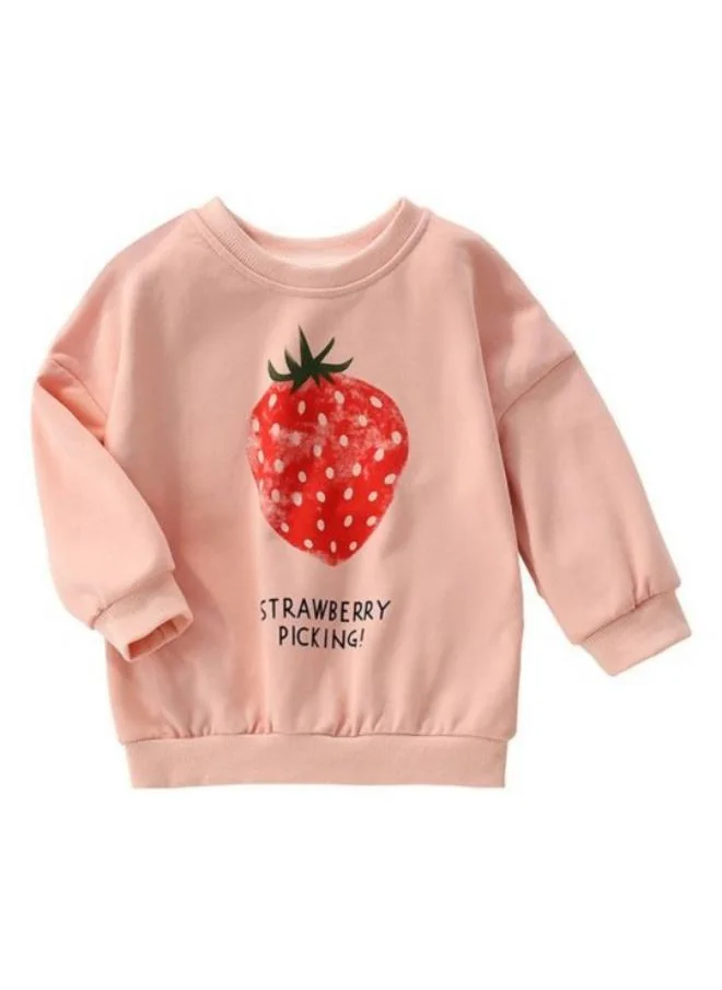يونيكي Peach Printed Long Sleeve Crew Neck T-Shirt