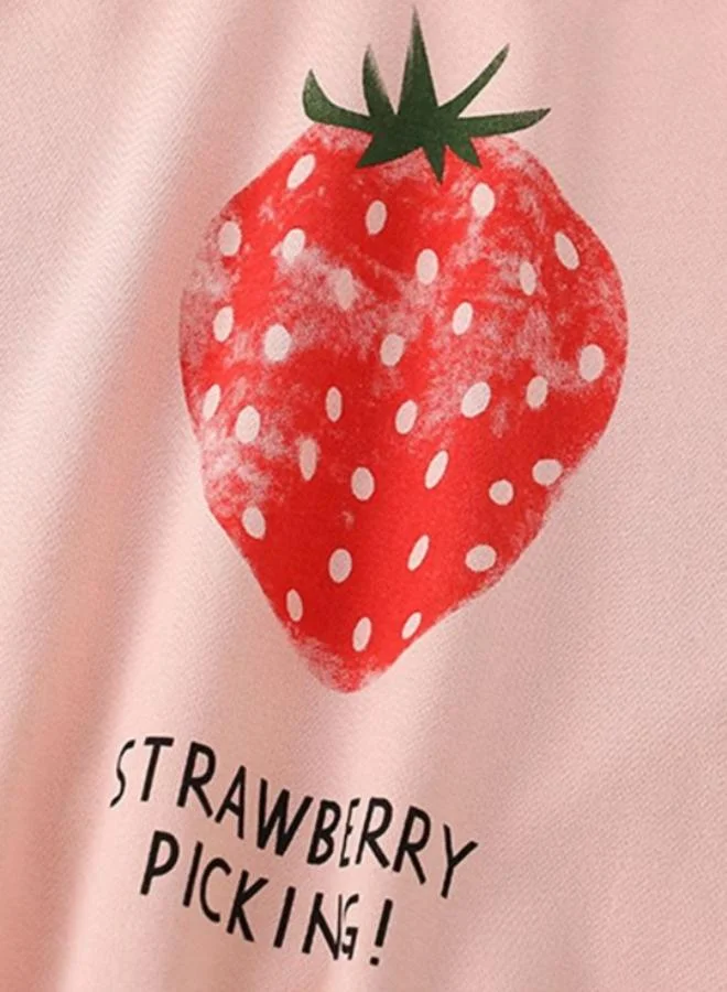يونيكي Peach Printed Long Sleeve Crew Neck T-Shirt