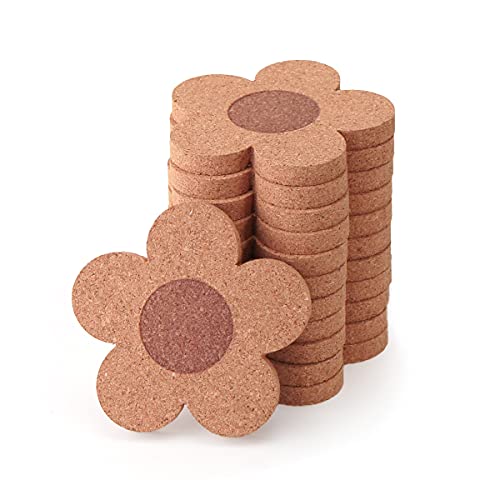 leean 12PCS 3/8" Thick Cork Coasters for Drinks,Absorbent and Reusable Coaster Set 100% Natural Cork 4 inch Flower Shape Farmhouse Rustic Wood Drink Coasters Bulk Cork Coasters for Desk and Glass Table - Image 1