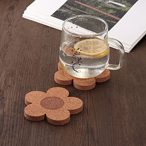 leean 12PCS 3/8" Thick Cork Coasters for Drinks,Absorbent and Reusable Coaster Set 100% Natural Cork 4 inch Flower Shape Farmhouse Rustic Wood Drink Coasters Bulk Cork Coasters for Desk and Glass Table - Image 5