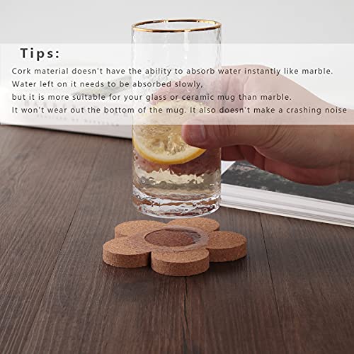 leean 12PCS 3/8" Thick Cork Coasters for Drinks,Absorbent and Reusable Coaster Set 100% Natural Cork 4 inch Flower Shape Farmhouse Rustic Wood Drink Coasters Bulk Cork Coasters for Desk and Glass Table - Image 4