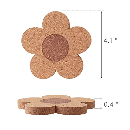 leean 12PCS 3/8" Thick Cork Coasters for Drinks,Absorbent and Reusable Coaster Set 100% Natural Cork 4 inch Flower Shape Farmhouse Rustic Wood Drink Coasters Bulk Cork Coasters for Desk and Glass Table - Image 3