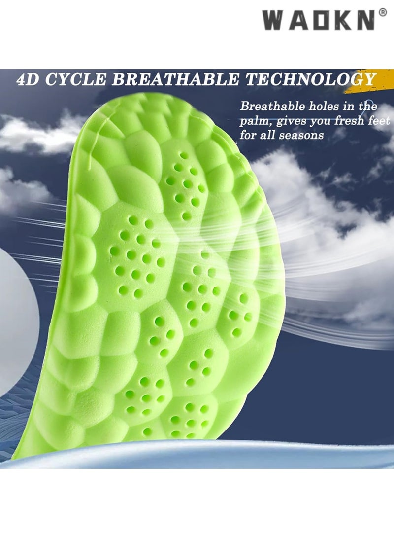 WAOKN 2 Pairs Memory Foam Insoles with Arch Support - Comfortable Shoe Inserts for Women and Men - Breathable and Shock Absorbing - Ideal for Trainers, Sports Shoes, Work Boots , Green - Image 3