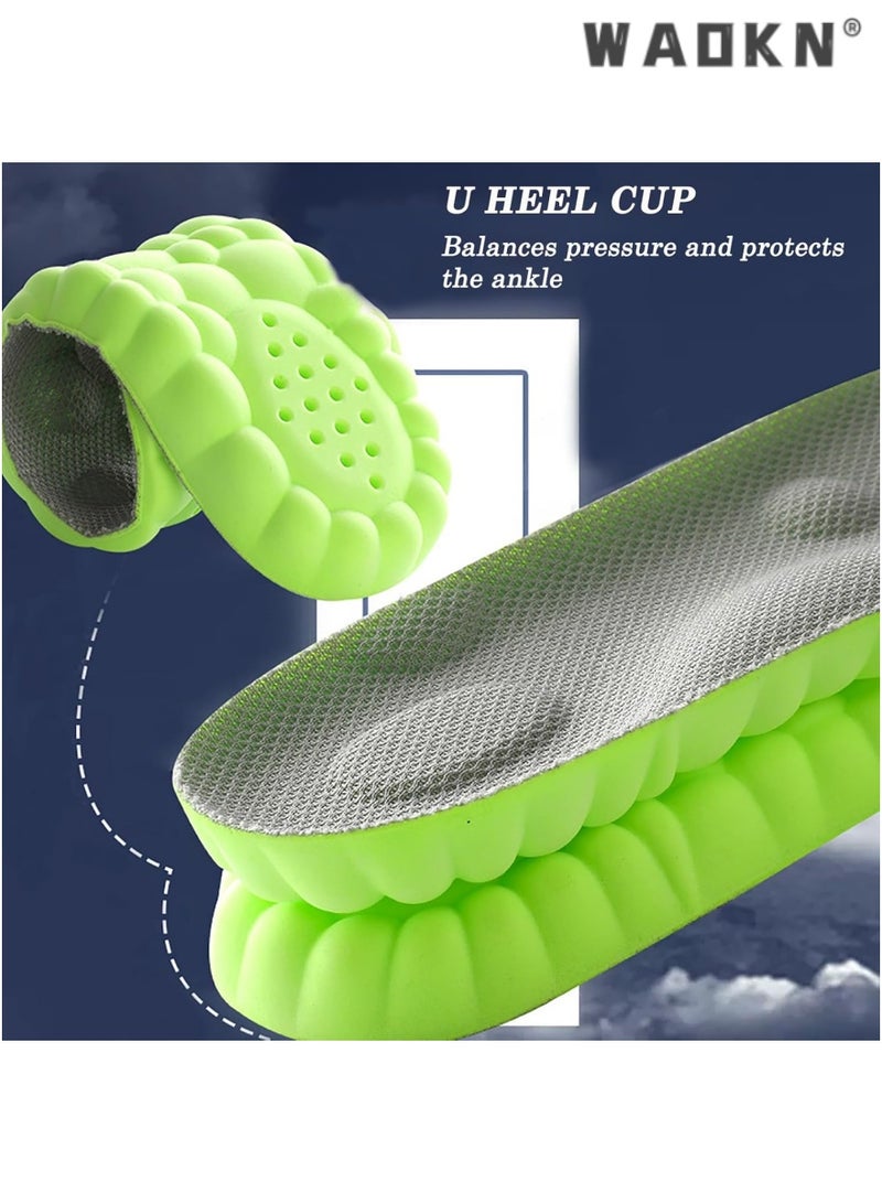 WAOKN 2 Pairs Memory Foam Insoles with Arch Support - Comfortable Shoe Inserts for Women and Men - Breathable and Shock Absorbing - Ideal for Trainers, Sports Shoes, Work Boots , Green - Image 5