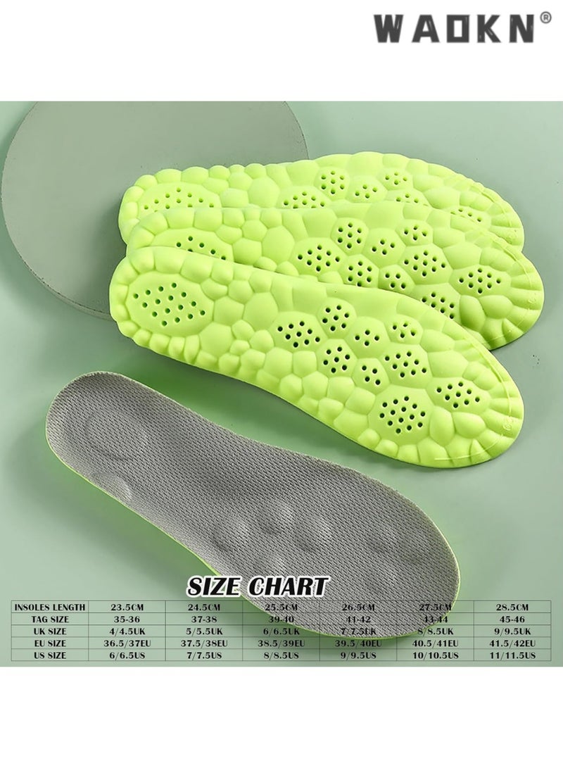 WAOKN 2 Pairs Memory Foam Insoles with Arch Support - Comfortable Shoe Inserts for Women and Men - Breathable and Shock Absorbing - Ideal for Trainers, Sports Shoes, Work Boots , Green - Image 2