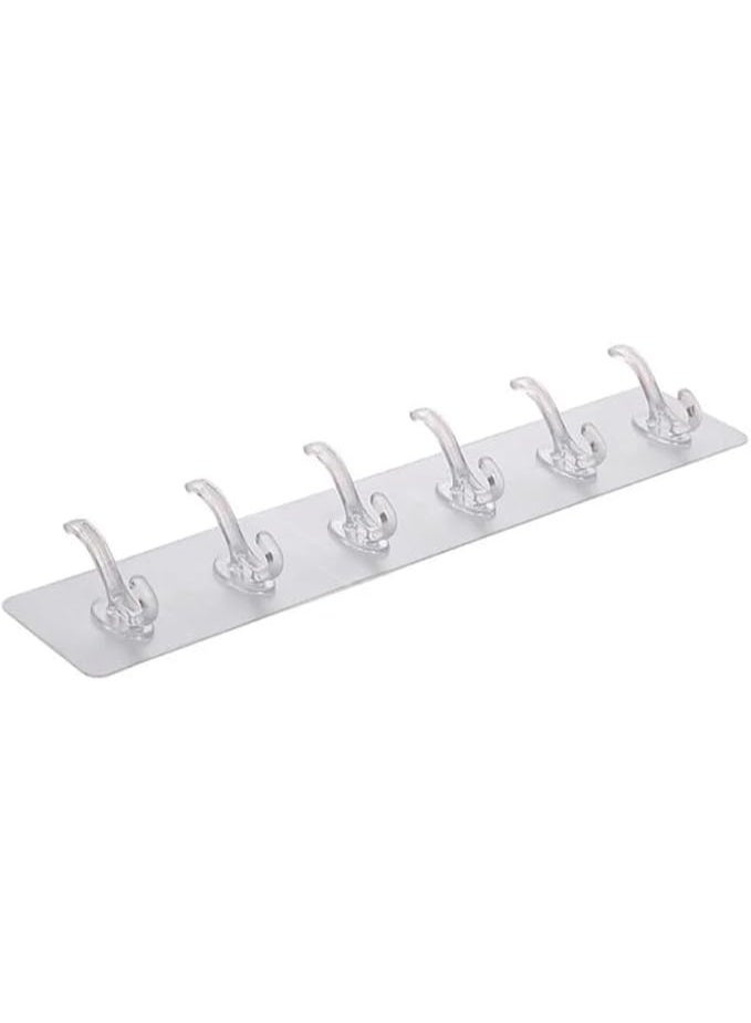 Wall-mounted hook with 6 self-adhesive hooks for hanging clothes, kitchenware, and bathroom items. - Image 1