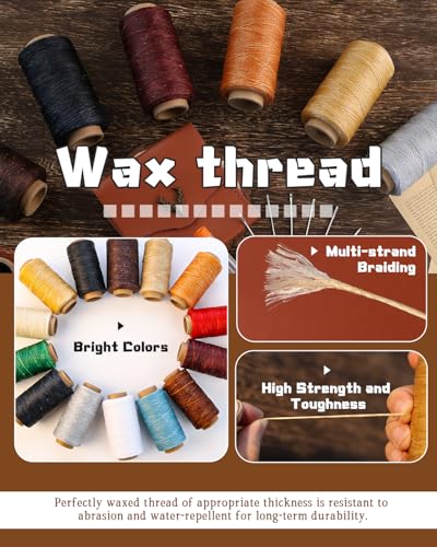 DIUDUS 218 Yards Waxed Thread, Leather Sewing Waxed Thread with Heavy Duty Sewing Needles, Leather Thread for Hand Stitching Leathercraft Repair Furniture Shoes Bags Sofa (Black) - Image 2