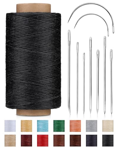 DIUDUS 218 Yards Waxed Thread, Leather Sewing Waxed Thread with Heavy Duty Sewing Needles, Leather Thread for Hand Stitching Leathercraft Repair Furniture Shoes Bags Sofa (Black) - Image 1