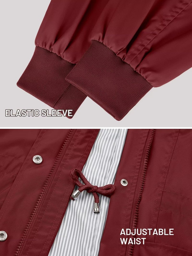 PITINAN Long Rain Coats for Women Waterproof Womens Rain Jacket Lightweight Travel Jacket Raincoats For Adults Women Wine Red M - Image 5