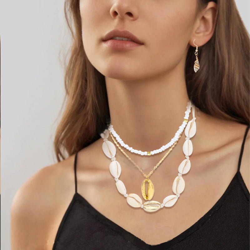 NEWITIN 49 Pieces Gold Jewelry Set for Women Boho Beach Jewelry Set Summer Ocean Seashell Starfish Necklaces Bracelets Toe Rings Earrings for Women - Image 5