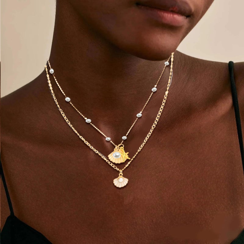 NEWITIN 49 Pieces Gold Jewelry Set for Women Boho Beach Jewelry Set Summer Ocean Seashell Starfish Necklaces Bracelets Toe Rings Earrings for Women - Image 4