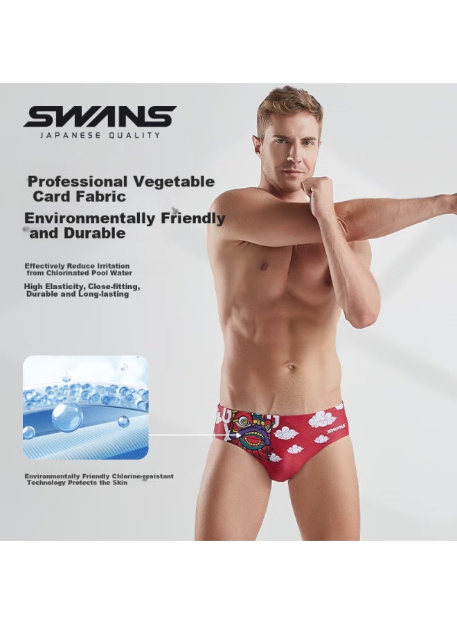 Speed Vision Swans Men's Professional Training Triangle Quick-drying Racing Chlorine-resistant Swimwear 260 Lion Red L - Image 1