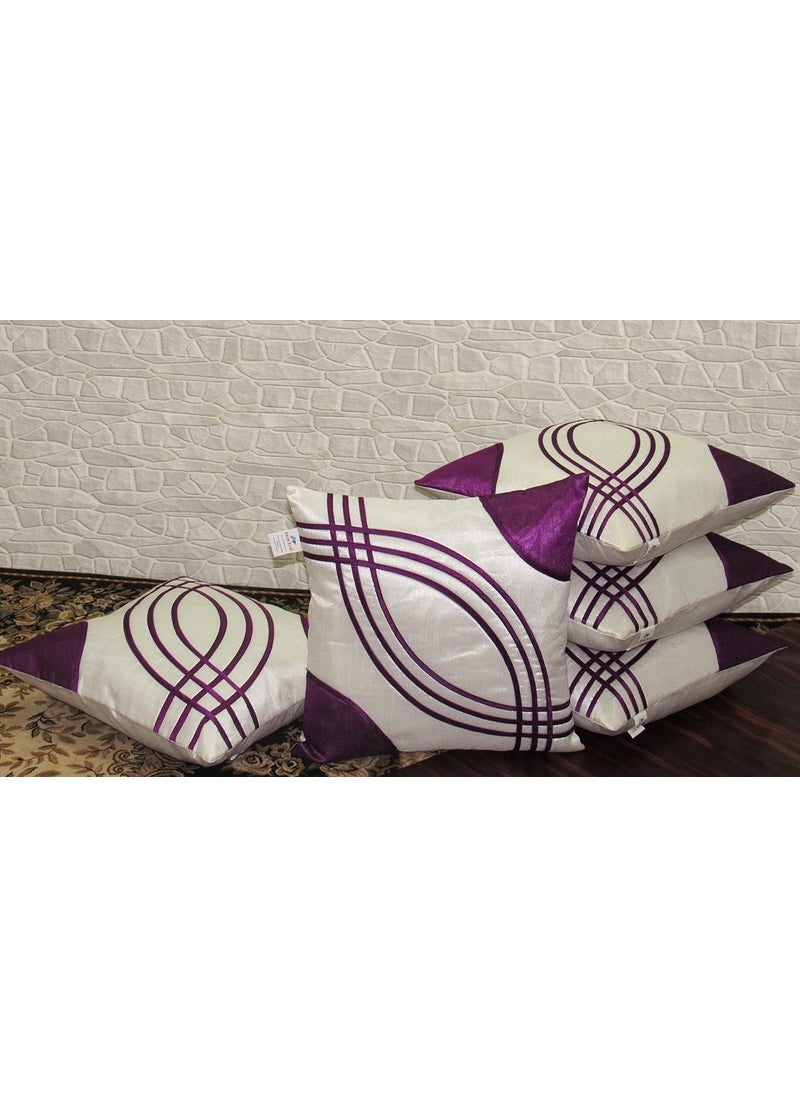 ZIKRAK EXIM Zikrak Exim Designer Cushion Cover Purple White 16 x 16 Inches 5 PCs Set  - Image 1