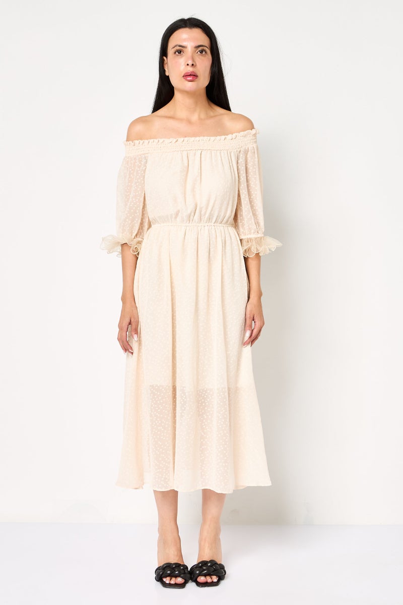 VERO MODA Women Textured Midi Dress, Light Peach - Image 1