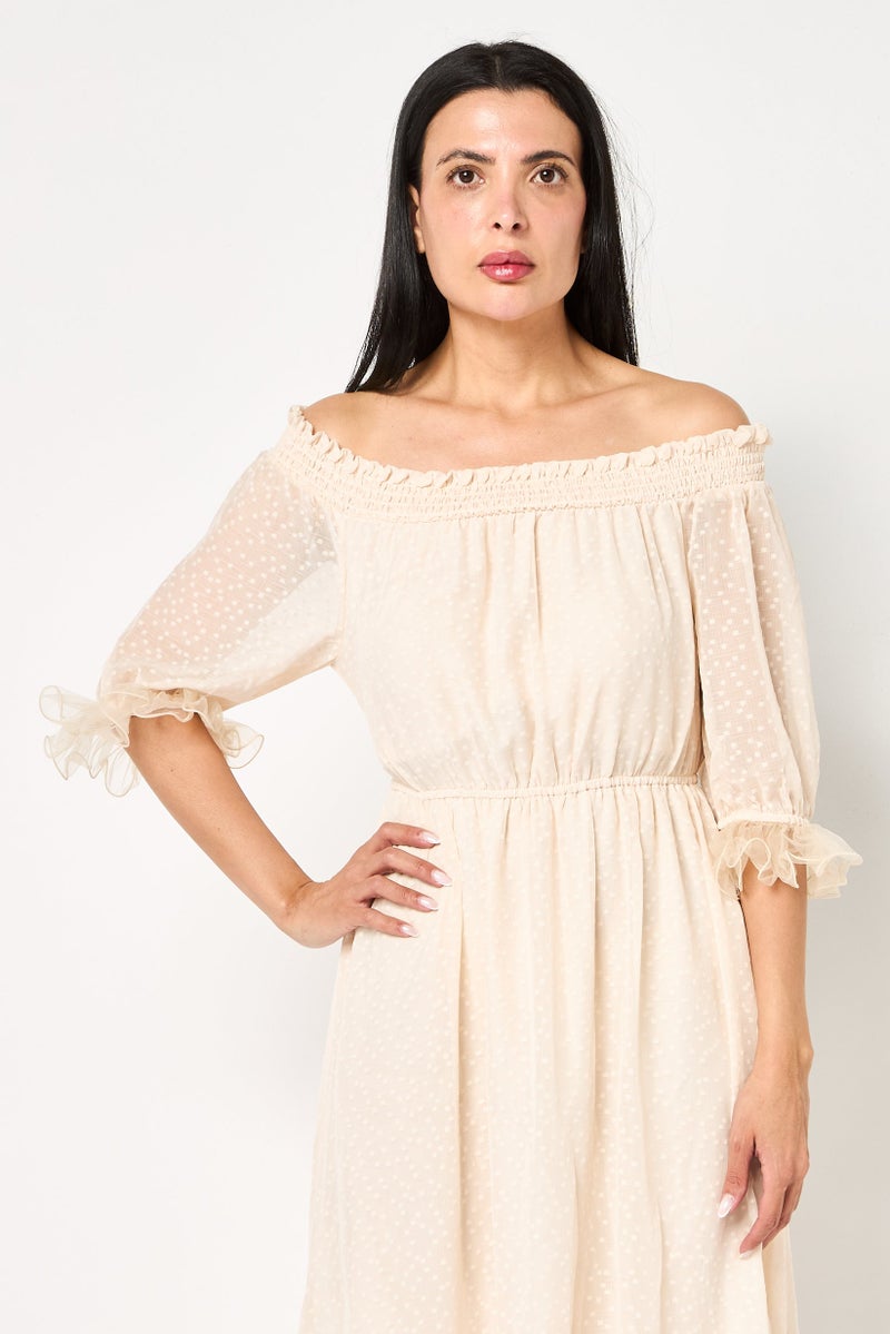 VERO MODA Women Textured Midi Dress, Light Peach - Image 2