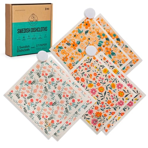 Harps&Seb Swedish Dishcloths for Kitchen Dishcloths - 6 Pack, Reusable Paper Towels with Clips, Super Absorbent Washable Non-Scratch Swedish Dish Towels, No Odor, Biodegradable - Image 1