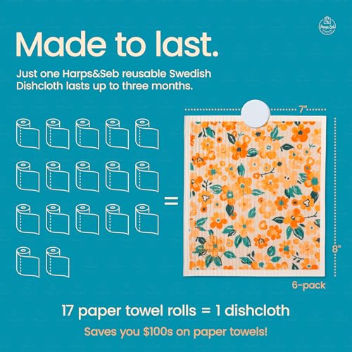 Harps&Seb Swedish Dishcloths for Kitchen Dishcloths - 6 Pack, Reusable Paper Towels with Clips, Super Absorbent Washable Non-Scratch Swedish Dish Towels, No Odor, Biodegradable - Image 5