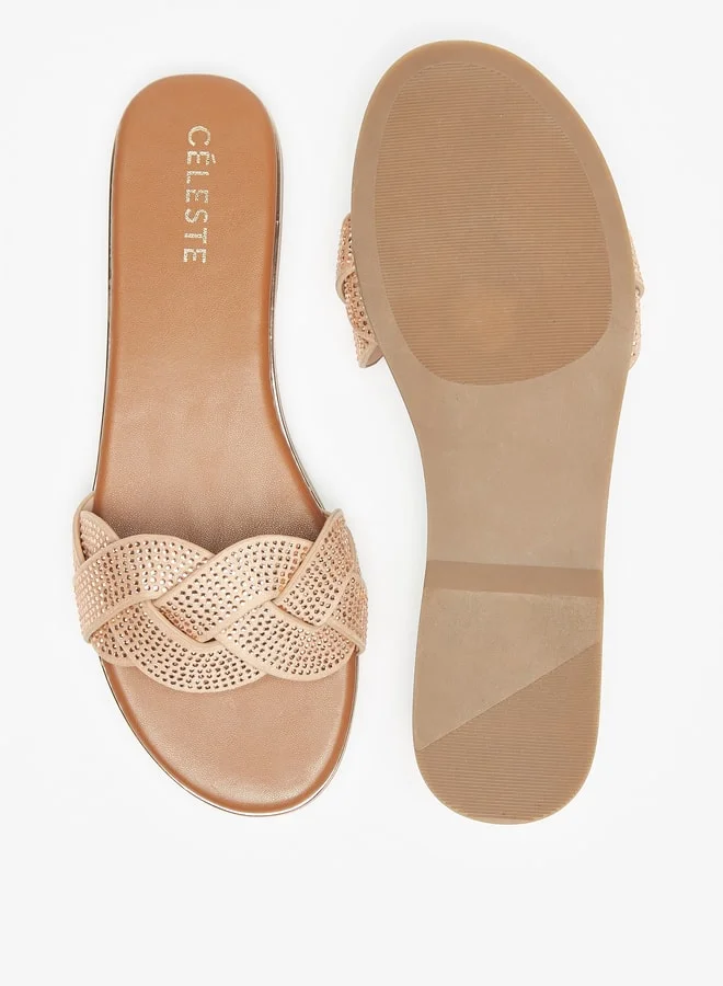 سيليست Womens Embellished Slip-On Cross Strap Sandals