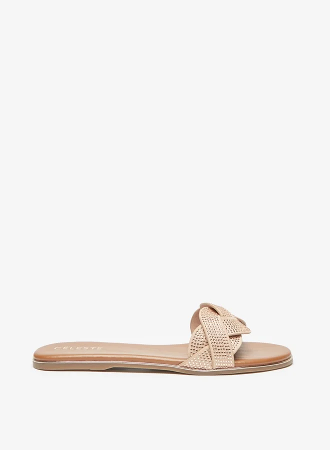 سيليست Womens Embellished Slip-On Cross Strap Sandals