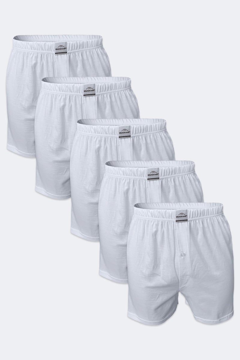 Malabadi Men's White 5-Piece Wide Pattern 100% Cotton Boxer MB2400  - Image 1