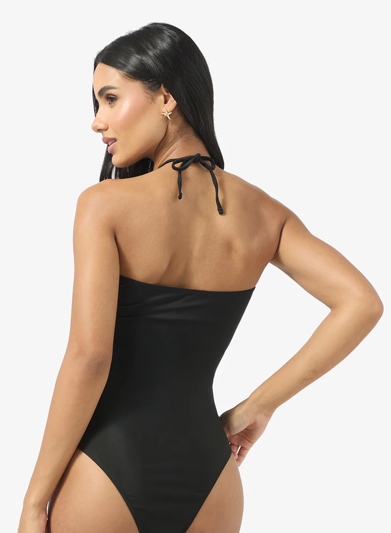 Ginger Halter Neck Cutout Swimsuit With Metal Accent