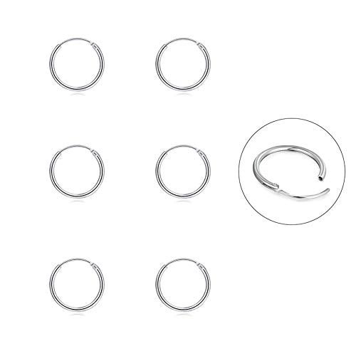 EPIRORA Silver Hoop Earrings- Cartilage Endless Small Hoop Earrings Set for Women Men, 3 Pairs of Hypoallergenic 925 Sterling Silver Tragus Earrings Nose Lip Rings (3 Pairs(8mm*3)) - Image 1