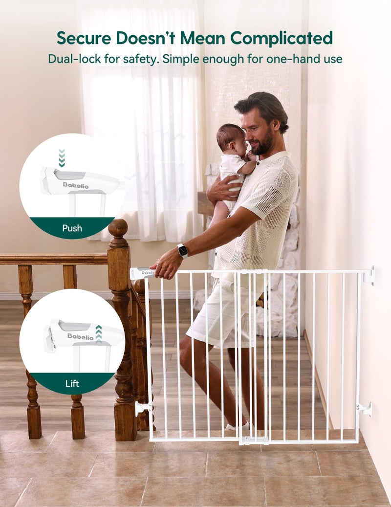 Babelio Baby Gate for Stairs, Kitchen & Doorways, No Bottom Bar| Easy Installation| One-Handed Operation| Auto-Close| Hardware Mount (Drill Needed) Safety Dog Gate (White - B17, 24-39" W, 28" H) - Image 5