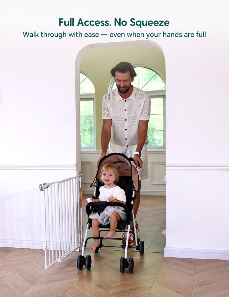 Babelio Baby Gate for Stairs, Kitchen & Doorways, No Bottom Bar| Easy Installation| One-Handed Operation| Auto-Close| Hardware Mount (Drill Needed) Safety Dog Gate (White - B17, 24-39" W, 28" H) - Image 3