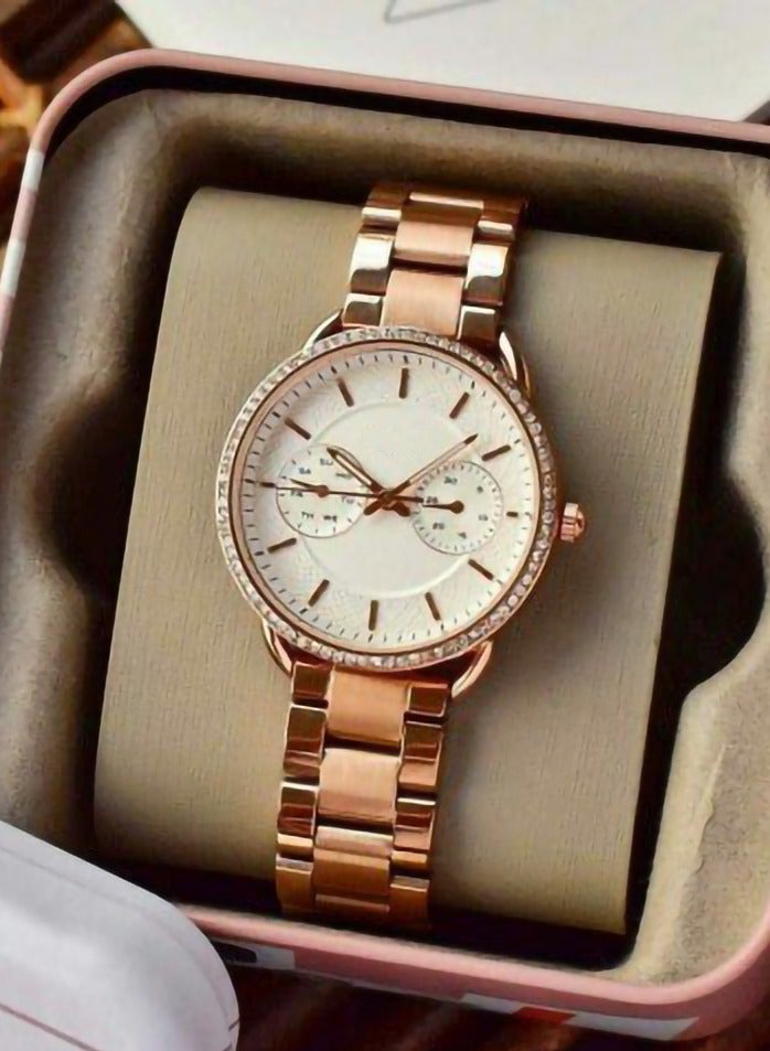 BENYAR Women Watch ESES4264 Quartz Movement Stainless Steel Rose Gold Strap And Rose Gold Dial Diameter 35mm