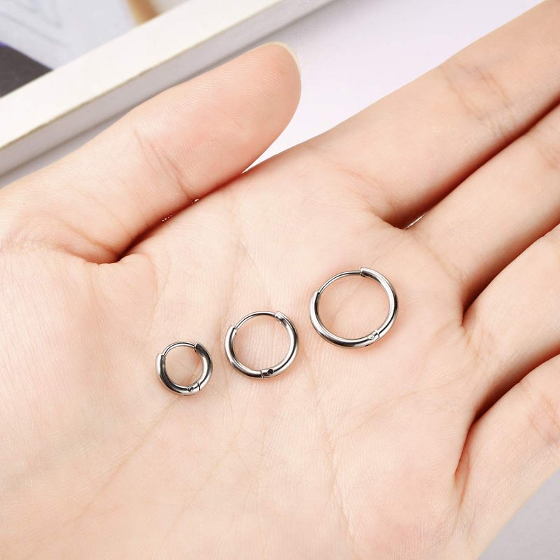 Vishoca Surgical Stainless Steel Thin Hoop Earrings 6mm/8mm/10mm Small Huggie Hoop Earrings for Women and Men - Image 3