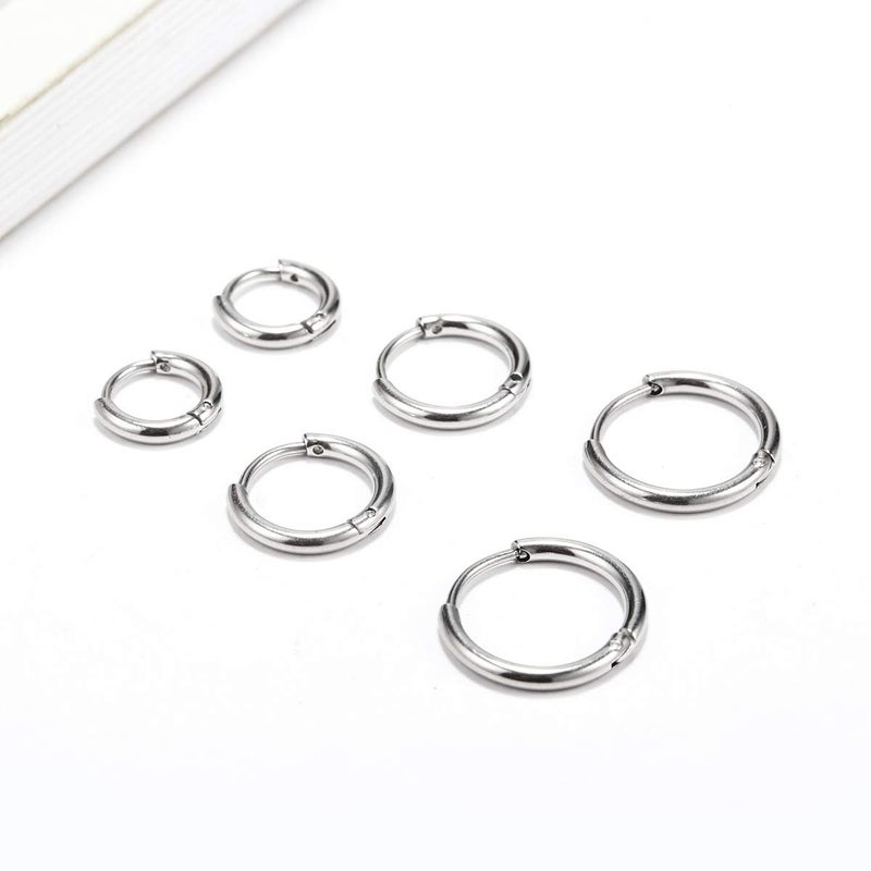 Vishoca Surgical Stainless Steel Thin Hoop Earrings 6mm/8mm/10mm Small Huggie Hoop Earrings for Women and Men - Image 2