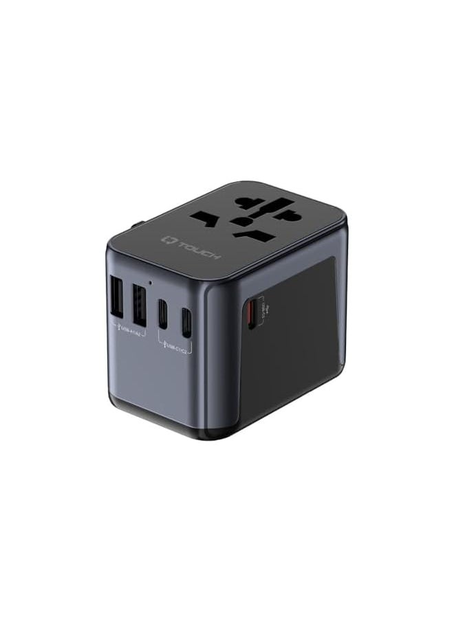 IQ TOUCH IQ TOUCH 6-in-1 International Travel Adapter, 30W GaN Multi Socket, 3-Ports USB-C, 2-Ports USB-A, Travel & Wall Plug, US/AU/UK/EU plug compatibility, LED Indicator, Black  - Image 3