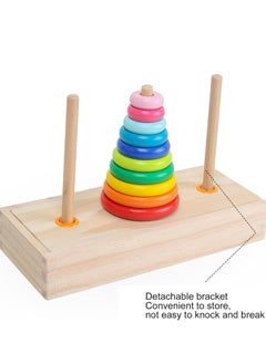 Generic Wooden Hanoi Tower Logic Puzzle Toy, Colorful Block Puzzle Game with 10 Rings Storage Box for Kids and Adults (Large Tower in  - Image 1