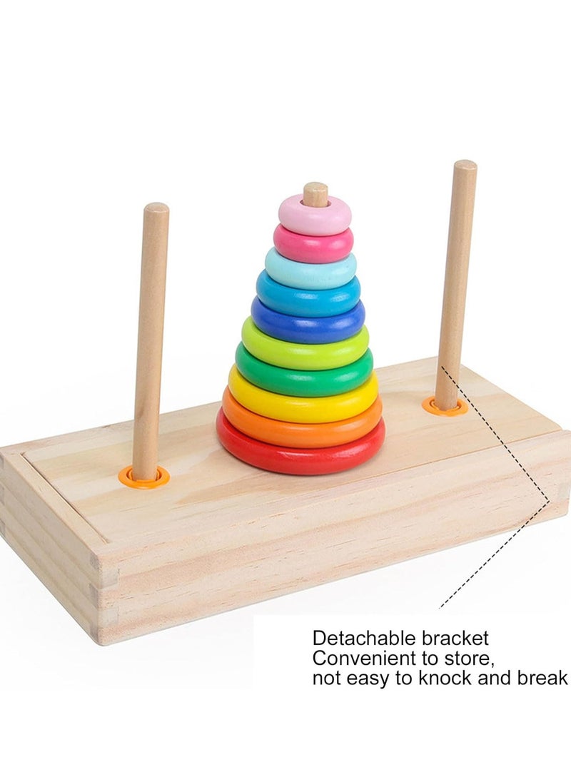 Generic - Wooden Hanoi Tower Logic Puzzle Toy, Colorful Block Puzzle Game with 10 Rings Storage Box for Kids and Adults (Large Tower in - Image 1