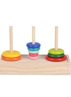 Generic Wooden Hanoi Tower Logic Puzzle Toy, Colorful Block Puzzle Game with 10 Rings Storage Box for Kids and Adults (Large Tower in  - Image 2