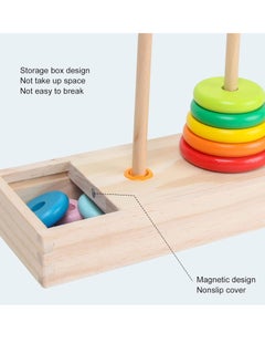 Generic Wooden Hanoi Tower Logic Puzzle Toy, Colorful Block Puzzle Game with 10 Rings Storage Box for Kids and Adults (Large Tower in  - Image 3
