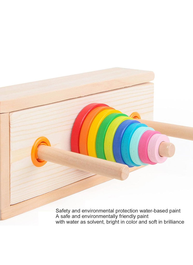Generic - Wooden Hanoi Tower Logic Puzzle Toy, Colorful Block Puzzle Game with 10 Rings Storage Box for Kids and Adults (Large Tower in - Image 1