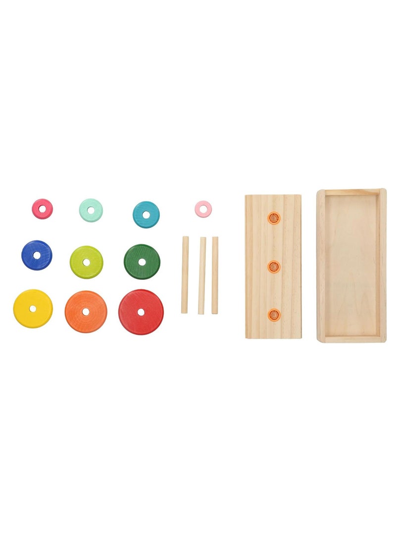 Generic - Wooden Hanoi Tower Logic Puzzle Toy, Colorful Block Puzzle Game with 10 Rings Storage Box for Kids and Adults (Large Tower in - Image 1