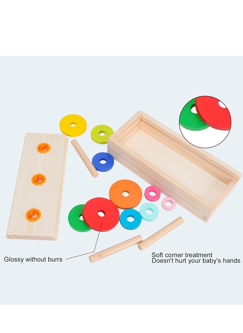 Generic - Wooden Hanoi Tower Logic Puzzle Toy, Colorful Block Puzzle Game with 10 Rings Storage Box for Kids and Adults (Large Tower in - Image 1