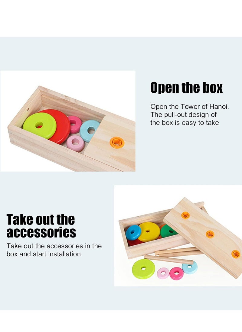 Generic - Wooden Hanoi Tower Logic Puzzle Toy, Colorful Block Puzzle Game with 10 Rings Storage Box for Kids and Adults (Large Tower in - Image 1