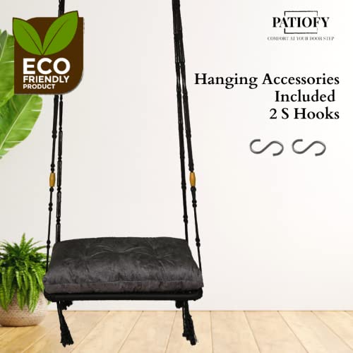 Patiofy أرجوحة باتيوفي للبالغين - أرجوحة غرفة المعيشة والشرفة، حديقة وداخلية - وسادة رمادية فضية - بوليستر أسود، 38 × 167 سم - Image 2
