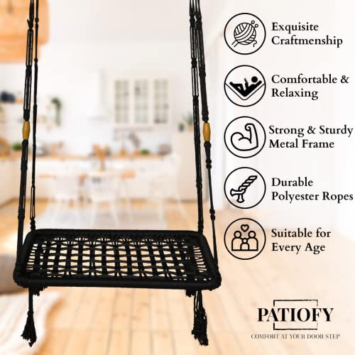 Patiofy أرجوحة باتيوفي للبالغين - أرجوحة غرفة المعيشة والشرفة، حديقة وداخلية - وسادة رمادية فضية - بوليستر أسود، 38 × 167 سم - Image 5