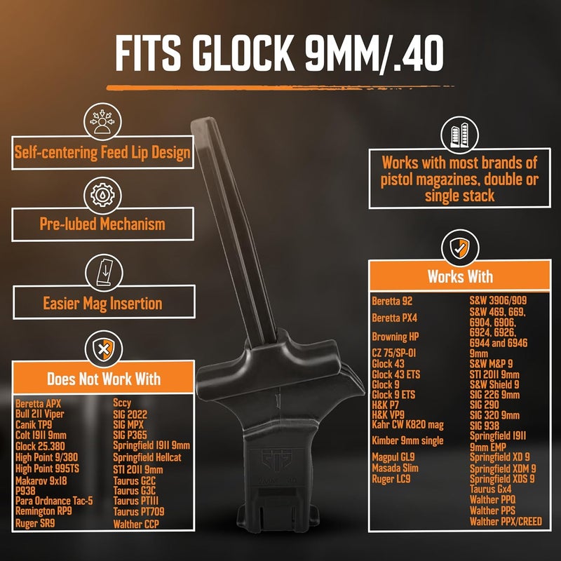 ETS Speed Loader for Glock Magazines 9mm 40 SW and More CAM Gen II - Image 1