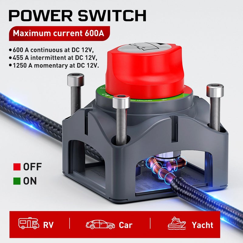 Nilight 600A High Current Battery Switch 12V 24V 48V ON Off Heavy Duty Battery Power Cut Master Switch Disconnect Isolator for Truck Vehicle Trailer RV Marine Boat Yacht - Image 2