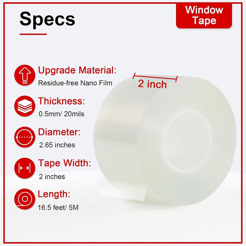 PackYard Transparent Window Weather Sealing Tape 2 Inch x 16.5 FT Weather Stripping Residue-Free Clear Window Insulation Caulk for Shower Glass Gaps and Clear Tape Doors Windows Windproof - Image 2
