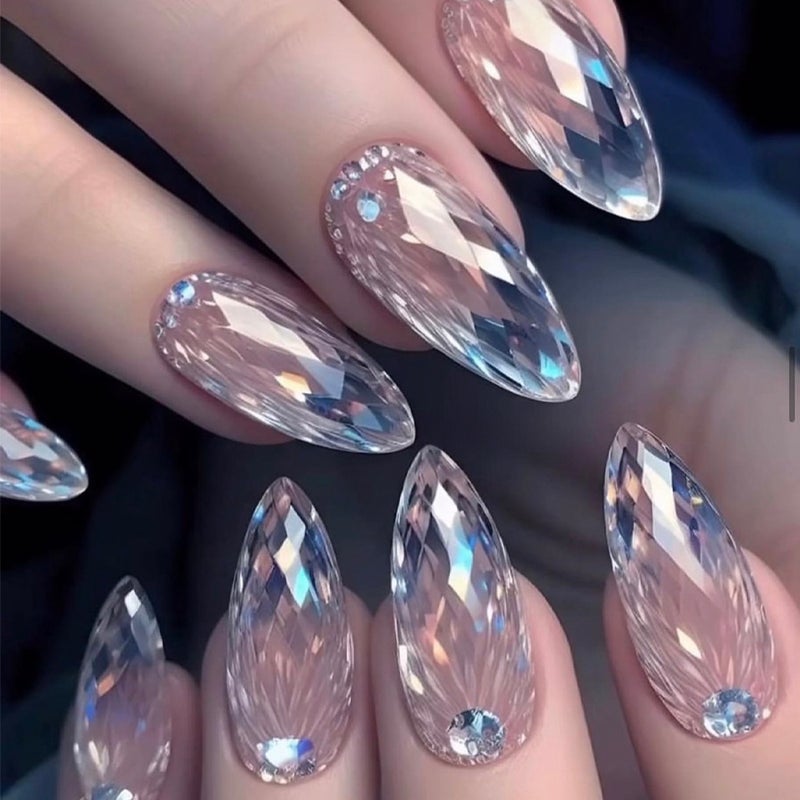 Almond Shape Crystal False Nails - Image 1