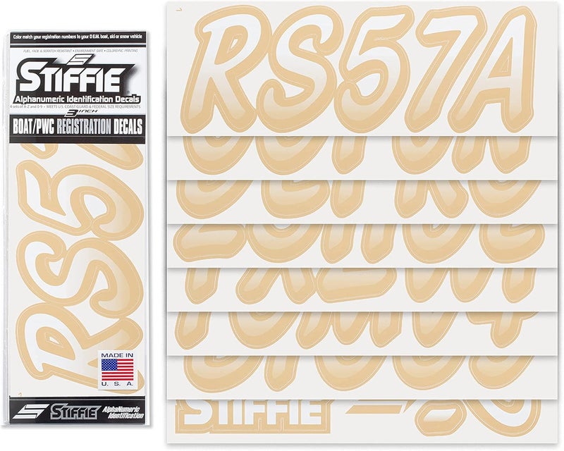 Stiffie Whipline White/Tan 3" Boat & PWC Registration Decals • Numbers Letters Stickers - Image 2
