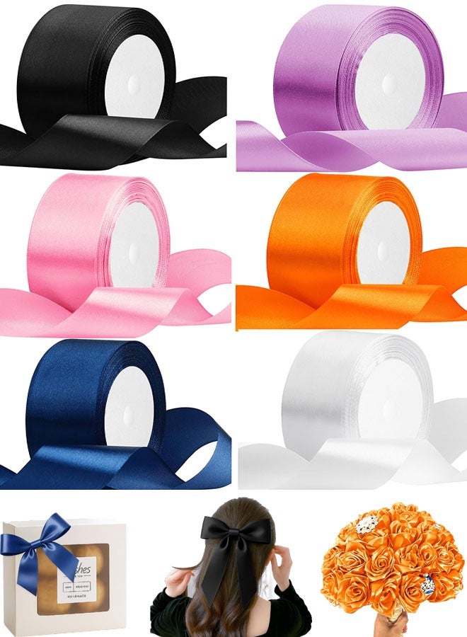 مجموعة شرائط ساتان، 6 لفات - إجمالي 150 ياردة، عرض 1.57 بوصة شرائط ساتان مزدوجة الجوانب شريط بوليستر لتغليف الهدايا تزيين حفلات الزفاف أعياد الميلاد صنع الأقواس الحرف اليدوية الزهرية الخياطة - Image 1