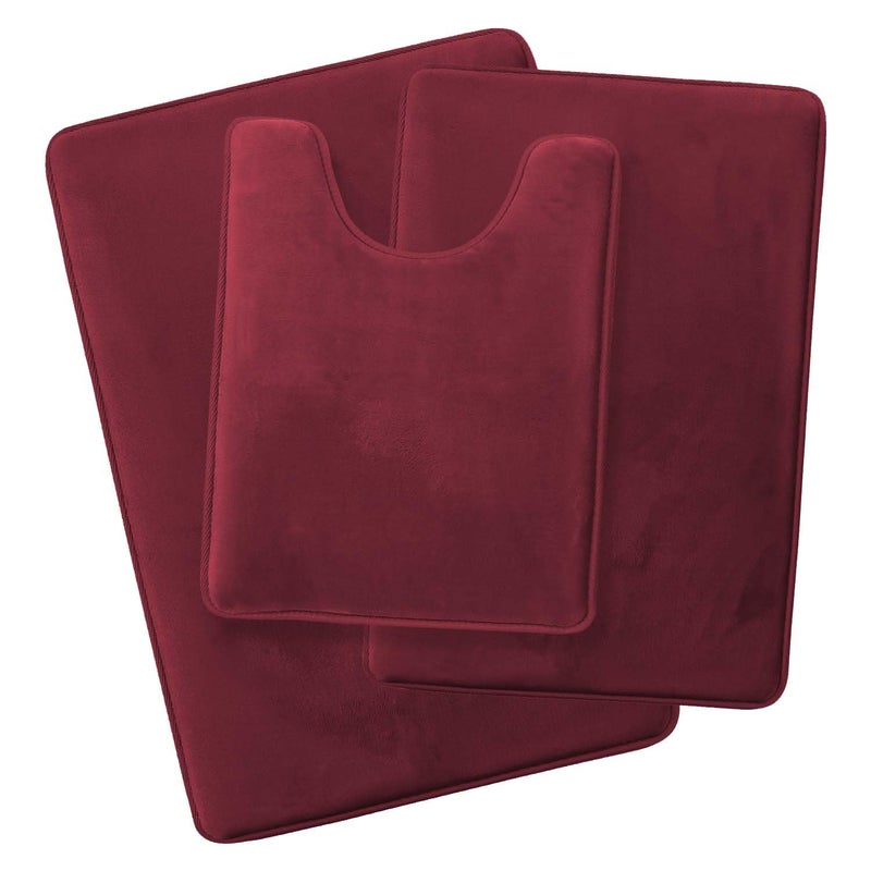 Clara Clark 3 Piece Bathroom Rugs Sets  Memory Foam Bath Mat Set Ultra Soft Plush Cozy Non Slip Machine Washable Quick Dry Bathroom Rugs  Crimson Velvet