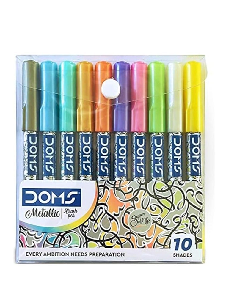 DOMS 10 Shades Metallic Brush Pens - Image 1